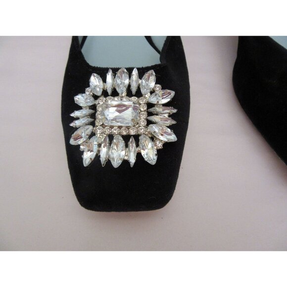 Frances Valentine McCall Black Velvet Crystal Embellished Shoes Sz 9B - Picture 4 of 8